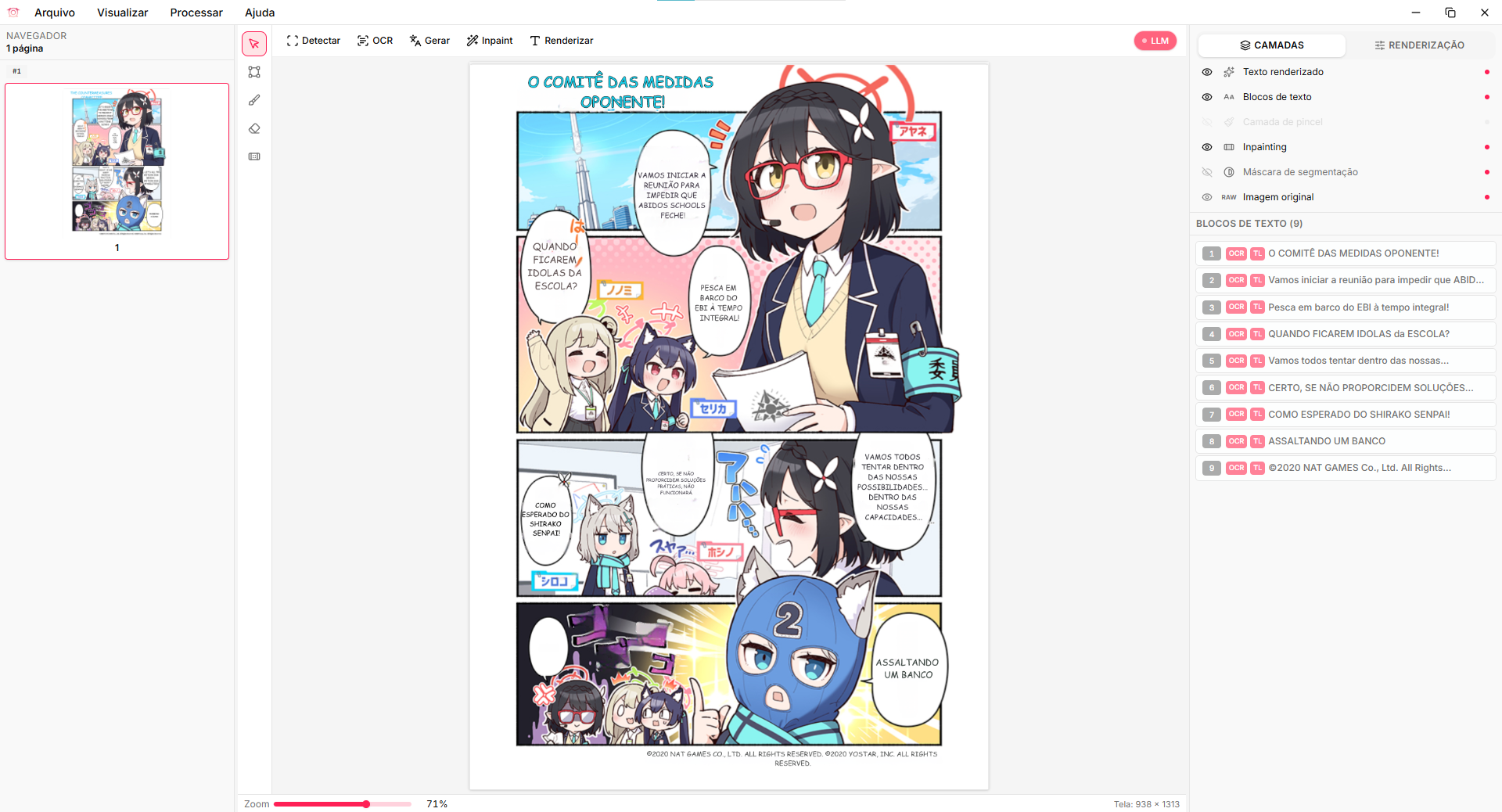 Captura de tela do aplicativo local de tradução de mangá Koharu